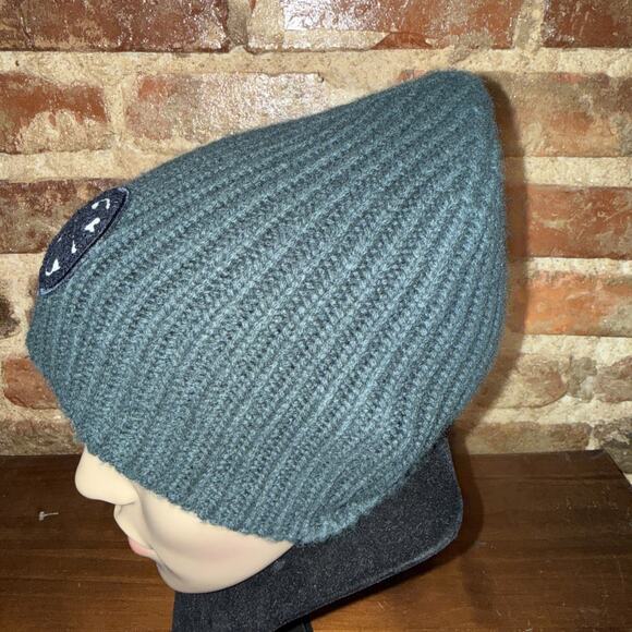 $138 Tory Burch Color Block Logo Embroidered Merino Wool Beanie Hunter Green EUC main image 6